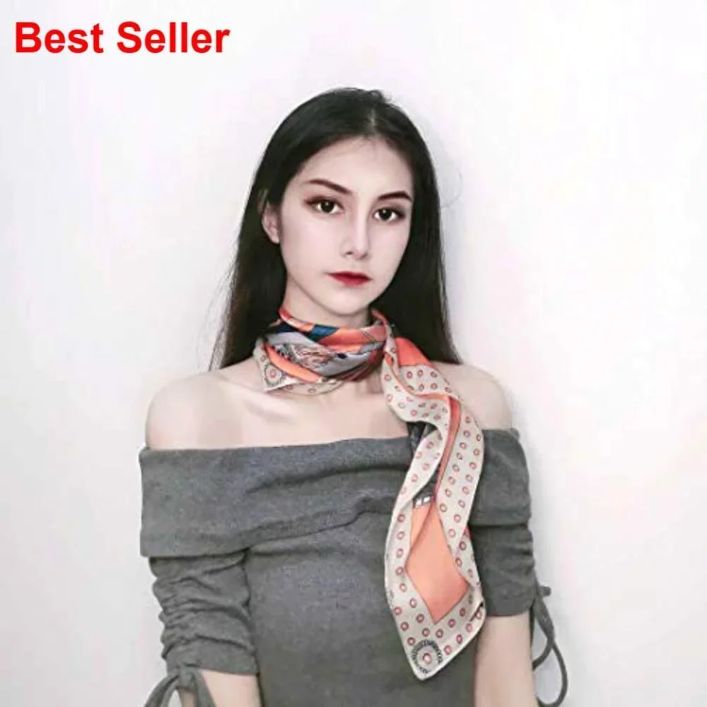 Silk Feeling Scarf Medium Square Satin Head Scarf for Women
